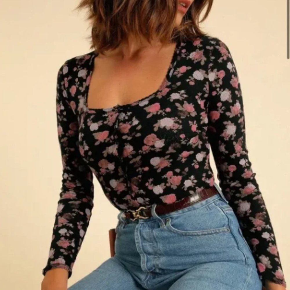 Rouje Jen Black and Pink Floral Top Size 38.